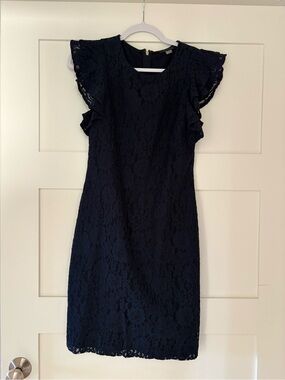 Tommy Hilfiger Navy Lace Flutter Sleeve Mini Dress